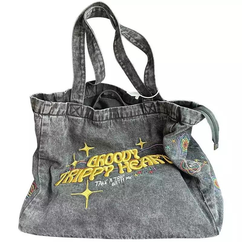 Black denim outlet bag