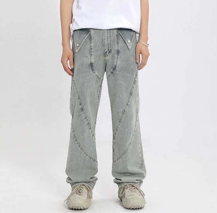 Patch Work Straight Jeans