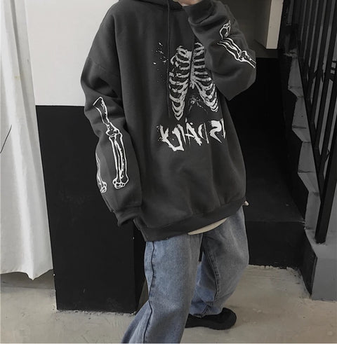 Grey Black Skeleton Hooded Sweatshirt