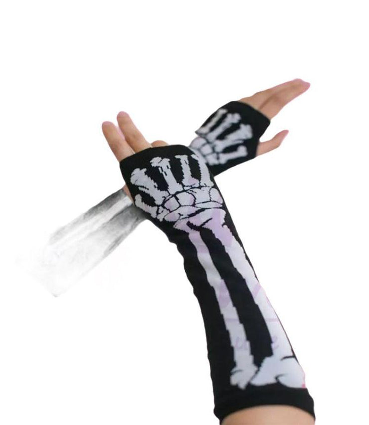 Punk Skull Half Finger Long Glove