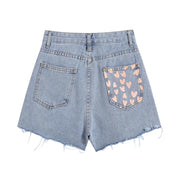 Jeans Shorts Heart Print