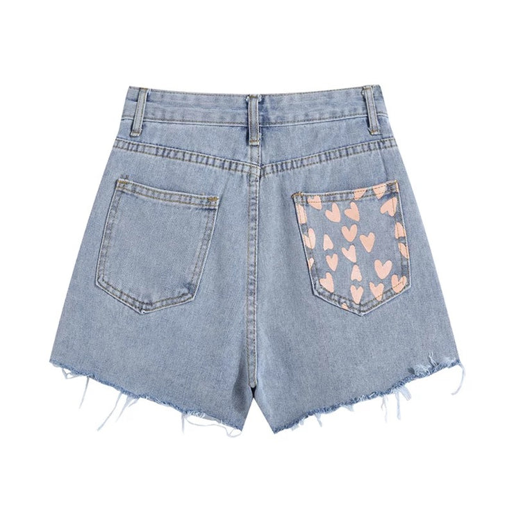 Jeans Shorts Heart Print