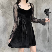 Gothic Black Lace Puff Sleeve Dress