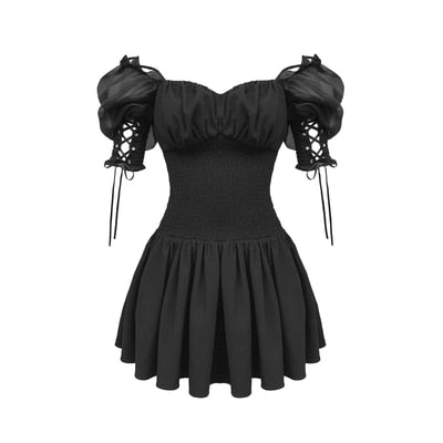 Gothic Black Short Sleeve Dress