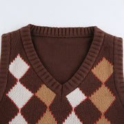 Brown Argyle Y2K Cropped Top